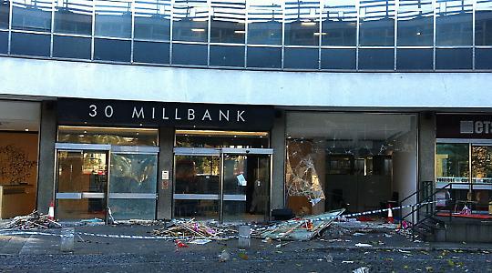 30 Millbank after protest vandalism <br/>Commons